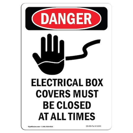 Signmission Safety Sign, OSHA Danger, 14" Height, Electrical Box Covers, Portrait OS-DS-D-1014-V-1193